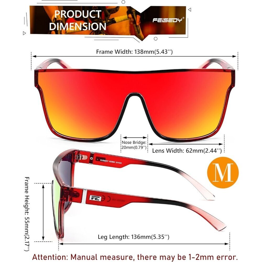 Women's  Red Black Frame & Red Mirrored Lens Oversized Square Large Sun Glasses - Picture 4 of 6